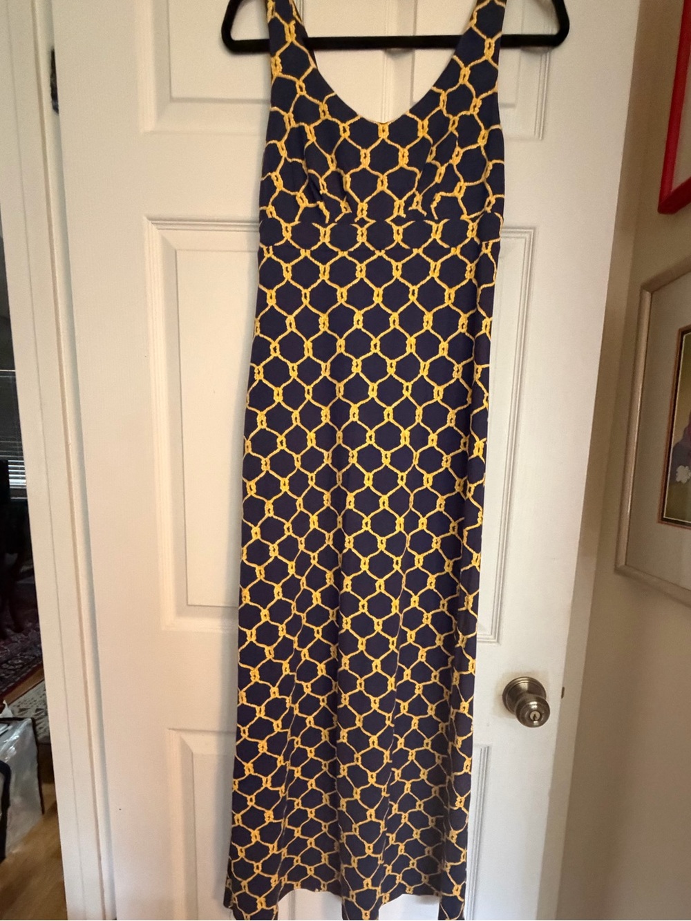 J. Mclaughlin Navy and Yellow Geometric Maxi Dress